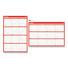 Erasable Wall Calendar, 24 x 36, White/Red Sheets, 12-Month (Jan to Dec): 2024