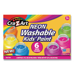 Neon Washable Kids' Paint, 6 Assorted Neon Colors, 2 oz Bottle, 6/Pack