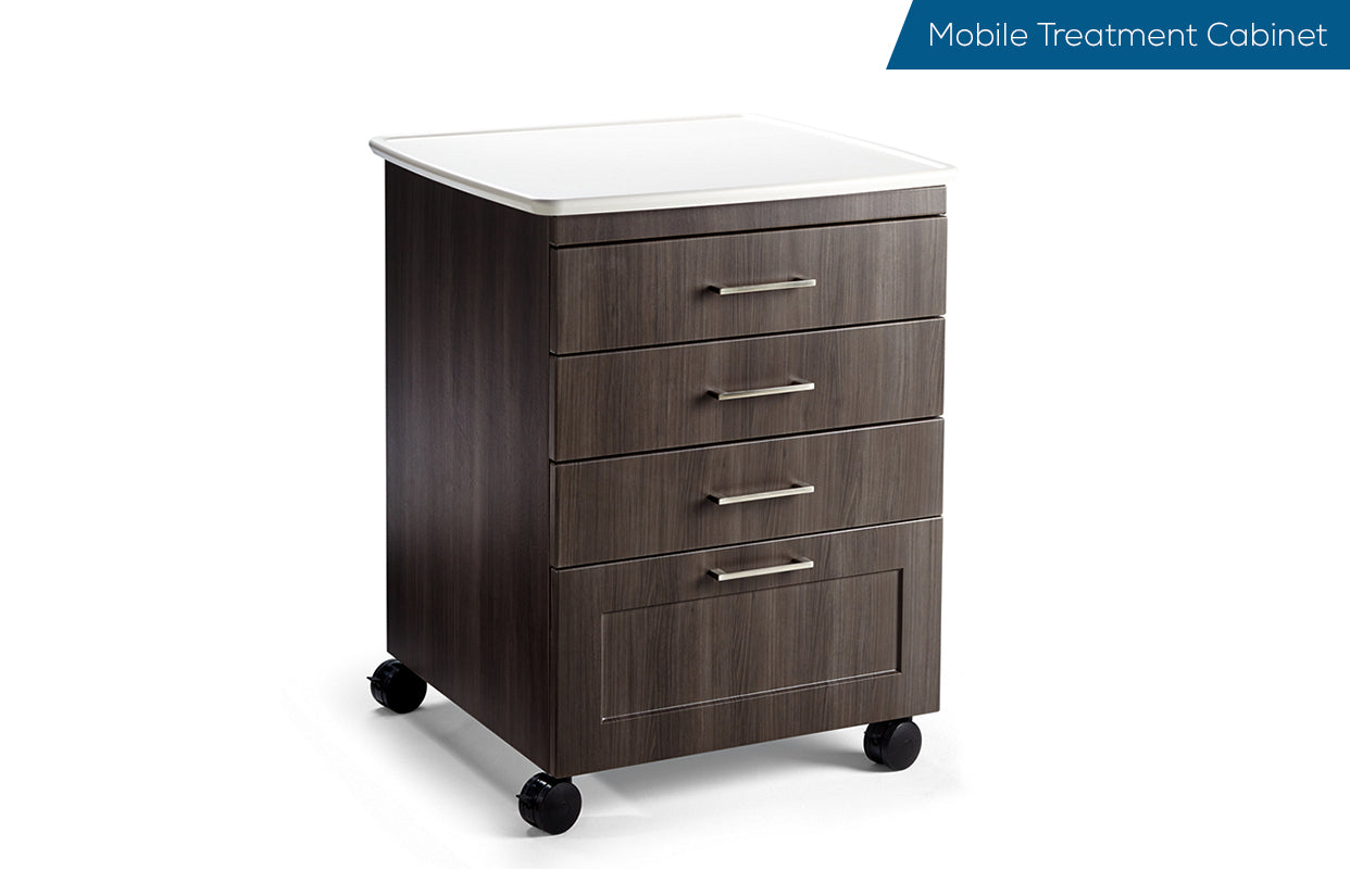 Mobile Treatment Cabinet - (3) 4 Inch Drawers - 8 Inch Drawer.18" Deep.60MM Casters.Acorn (W).Soft Edge Handles