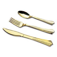 Gourmet Gold Assorted Plastic Cutlery, Mediumweight, 20 Forks, 15 Knives, 15 Spoons/Pack