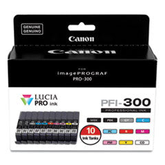 4192C007 (PFI-300) Ink, Matte Black/Photo Black/Gray/Cyan/Photo Cyan/Red/Magenta/Photo Magenta/Yellow/CO, 10/Pack