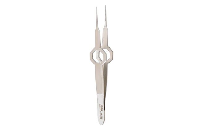 Foerster Eye Dressing Forceps - 3-3/4" (95mm) - Octagonal Grip - Full Curved - Serrated Tips 0.55mm Wide