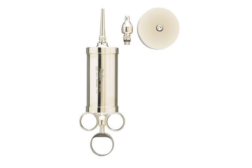 Metal Ear Syringe - (3 Oz) Capacity - with One Short Bulbous - One Tapered Tip - and Shield