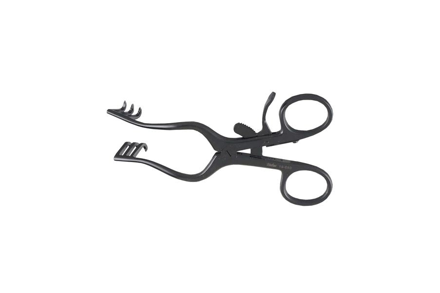 Wullstein Endaural Retractor - 5-1/8" (129mm) - Curved Arms - 3 X 3 Sharp Teeth - Ebony Non-Glare Finish