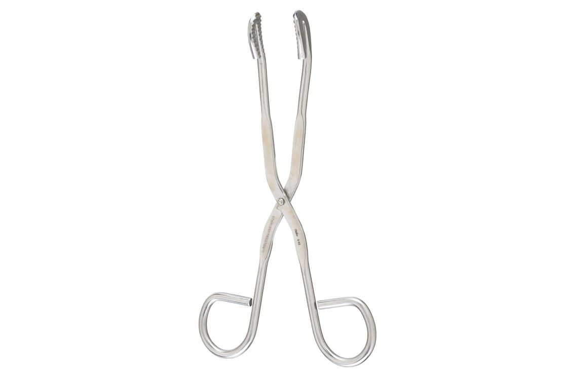 Utility-Sterilizer Forceps - 7-3/4" (198mm) - Curved - Serrated Jaws - Ring Handles