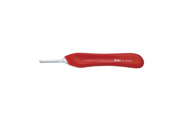 Knife Handle 5-1/4" (134mm) - Style No. 6 - Red Plastic with Stainless Tip - Fitting Surgical Blade #'S 20 Thru 25