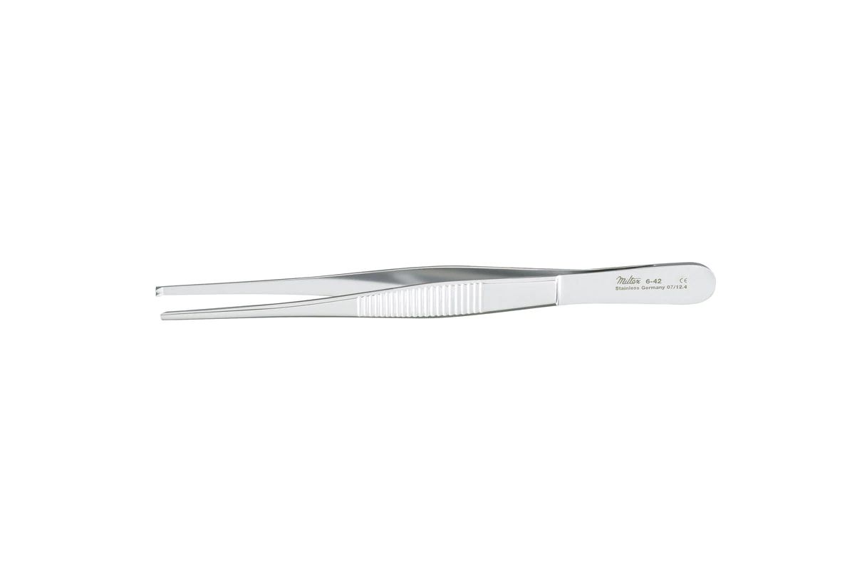 Tissue Forceps - 5" (128mm) - Standard Pattern - 1 X 2 Teeth - Serrated Handles