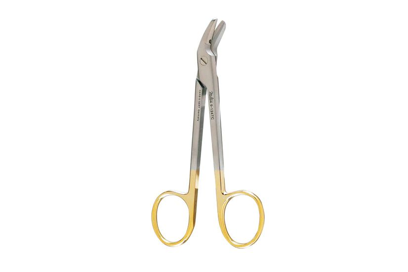 Wire Cutting Scissors - 4-7/8" (124mm) - Angled to Side - One Serrated Blade