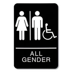 ADA Sign, All Gender/Wheelchair Accessible Tactile Symbol, Plastic, 6 x 9, Black/White