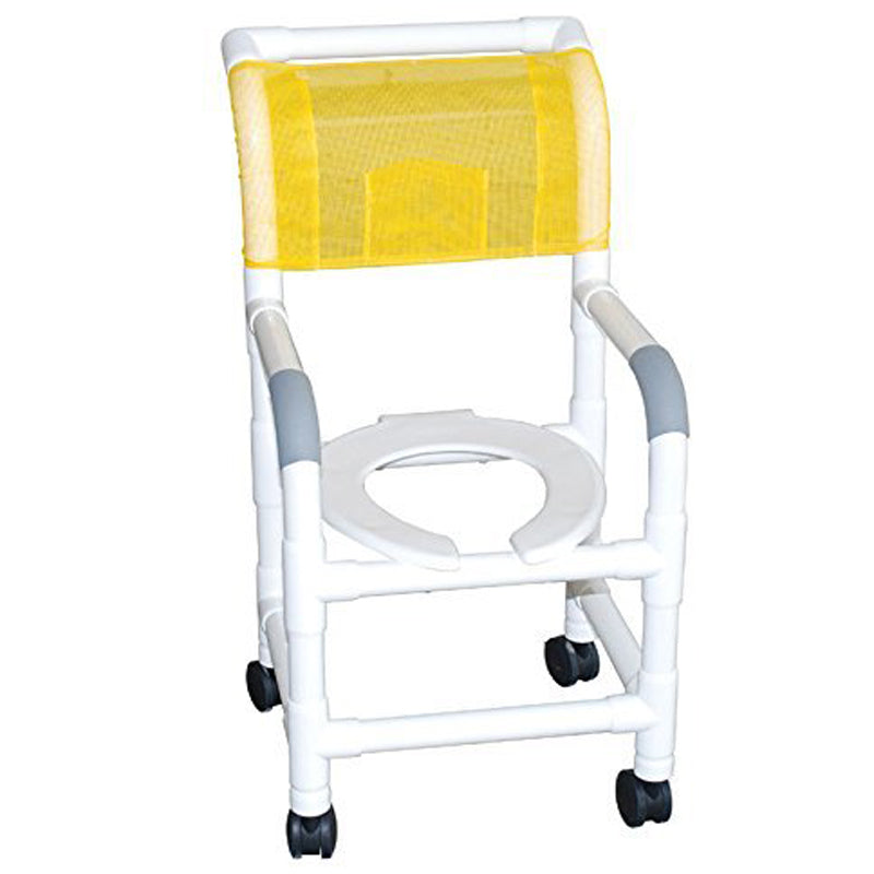 Shower chair 15" internal width, NO CASTERS, with double drop arms, open front seat, w/ folding capacity, 200 lbs wt cap