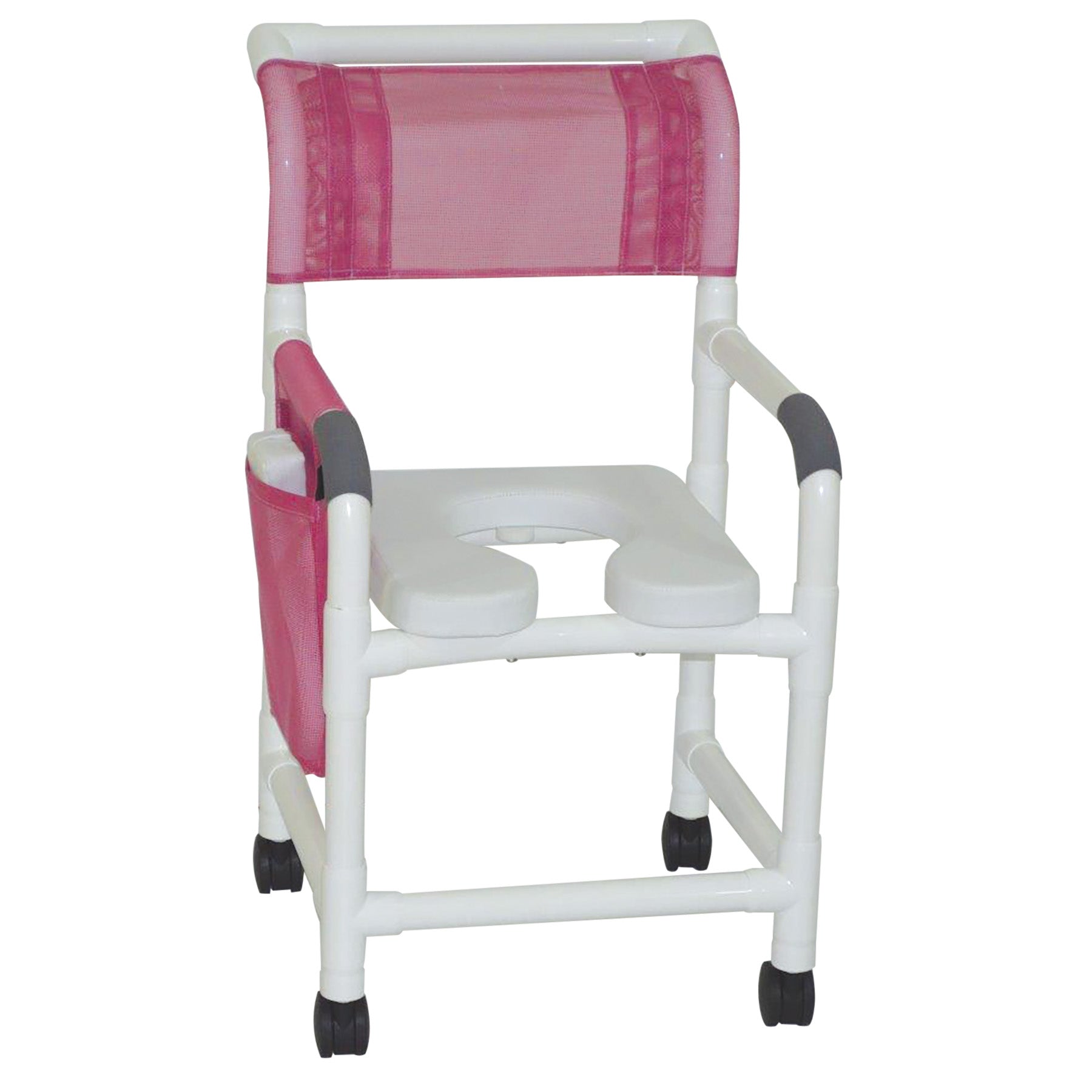 Shower chair 18" internal width, 3" twin casters, with soft seat deluxe dual usuage w/removable center section 300 lbs wt cap