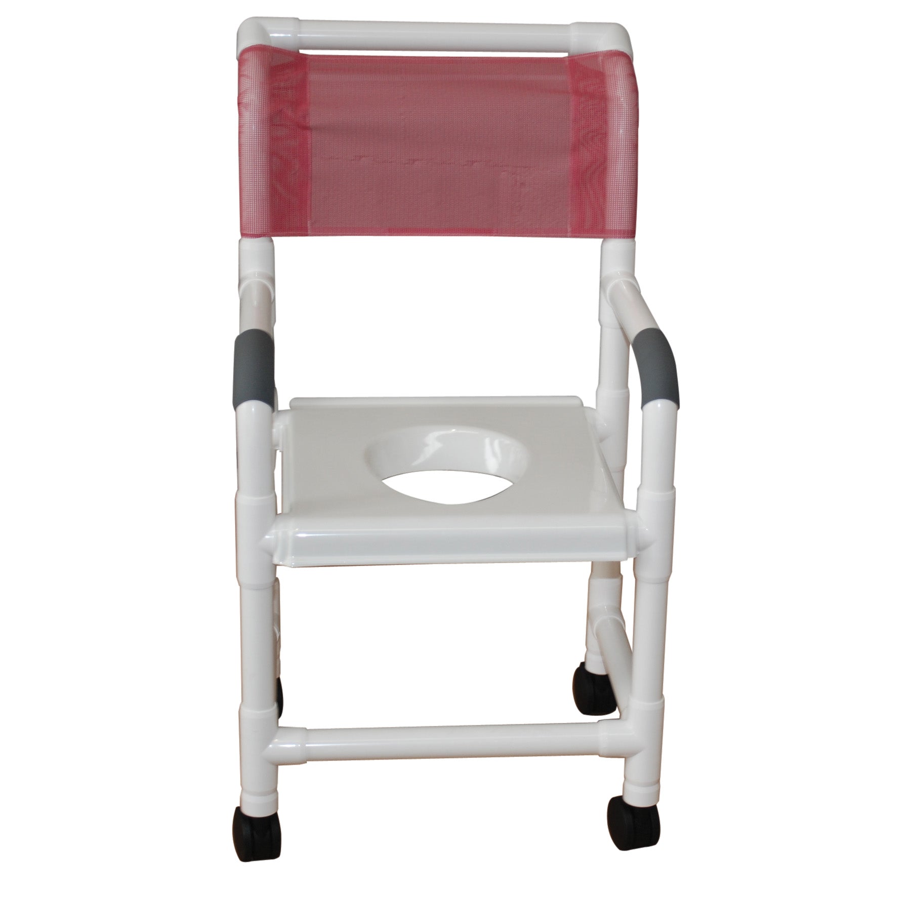 Shower chair 18" internal width, 3" twin casters w/ full support snap on seat, 300 lbs wt cap