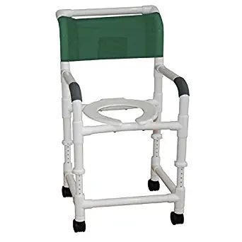 Adjustable height shower chair 22" internal width, open front seat, 3" twin casters, 225 lbs wt cap