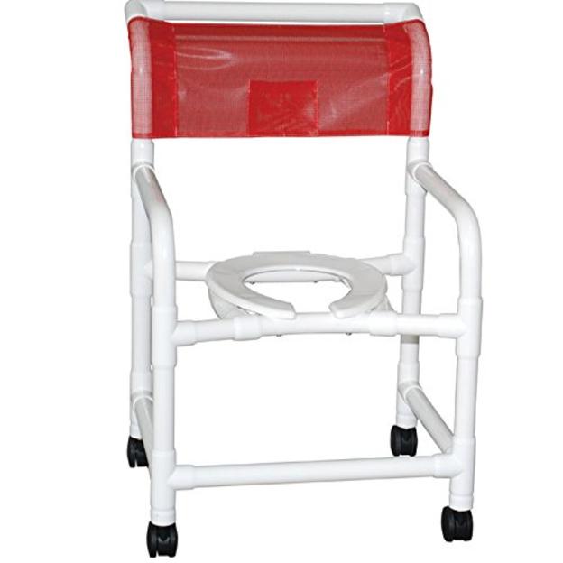 Wide shower chair 22" internal width, open front seat, 3" twin casters, full mesh back 375 lbs wt cap