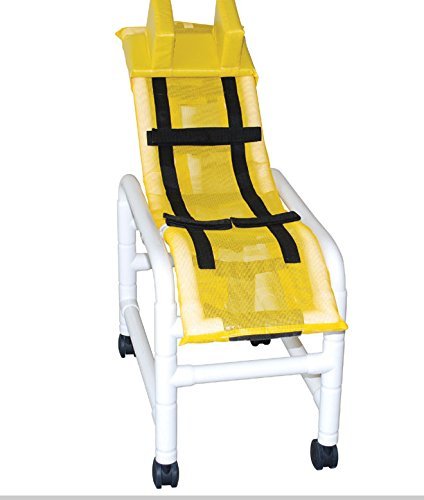 Reclining bath/ shower chair (MEDIUM) w/dual base & casters w/ head bolster, 130 lbs wt cap