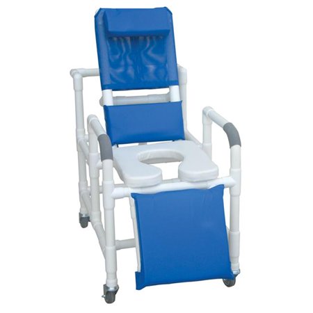 Reclining shower chair w/open front soft seat, 10 qt slide out commode pail & elevated leg extension, 325 lbs wt cap