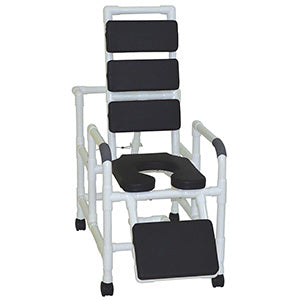 100 Series - Reclining Tp Shower Chairs - Reclining TOTAL BLACK  padding shower chair w/ open front soft seat & elevated leg extension, 325 lbs wt cap