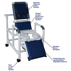 Reclining Shower Chair with Open Front Soft Seat & Elevated Leg Extension, 325 Lbs Weight Capacity