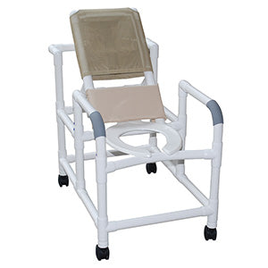 Reclining Shower Chair with Deluxe Elongated Open Front Commode Seat, No Foot Rest, No Leg Extension, 325 Lbs Weight Capacity