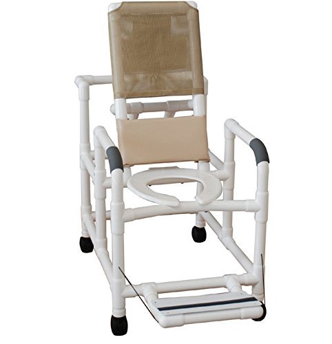 Reclining shower chair w/deluxe elongated open front commode seat & folding footrest (24" internal width), 325 lbs wt cap