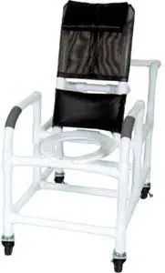 Echo Reclining shower chair w/deluxe elongated open front commode seat, 3" twin casters 250 lb. Capacity