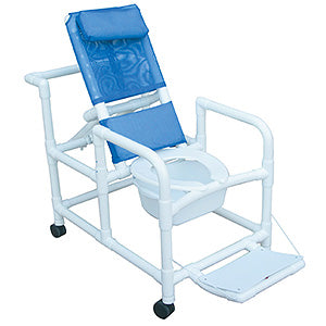 Echo Line Series - Echo Reclining shower chair w/deluxe elongated open front commode seat & folding footrest, 3" twin casters, 10 quart pail 250 lb. capacity