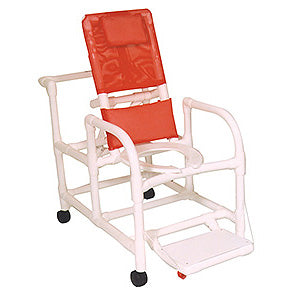 Echo Reclining Shower Chair with Deluxe Elongated Open Front Commode Seat & Folding Footrest, 3" Twin Casters 250 Lb. Capacity