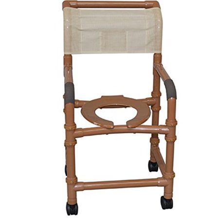 Woodtone shower chair 18" internal width, 3" twin casters true vertical open front , 300 lbs wt cap