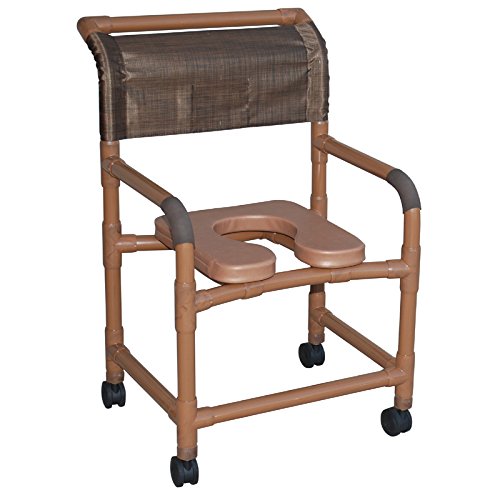 Woodtone shower chair 22" internal width, 3" TOTAL LOCK casters w/ full support snap on seat and 10 qt slide out commode pail, 375 lbs wt cap