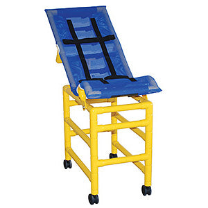 Pediatric Series - Yellow arge reclining bath/shower chair w/dual base and casters, 180 lbs wt cap