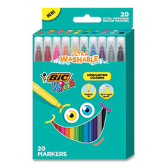 Kids Ultra Washable Markers, Medium Bullet Tip, Assorted Colors, 20/Pack