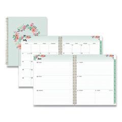 Laurel Academic Year Weekly/Monthly Planner, Floral Artwork, 11 x 8.5, Green/Pink Cover, 12-Month (July-June): 2021-2022