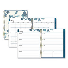 Bakah Blue Weekly/Monthly Planner, Bakah Blue Floral Artwork, 11 x 8.5, Blue/White Cover, 12-Month (Jan to Dec): 2024