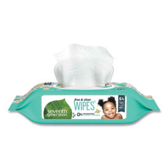 Free and Clear Baby Wipes, 7 x 7, Unscented, White, 64/Flip-Top Pack