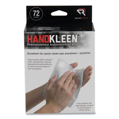 HandKleen Premoistened Antibacterial Wipes, 7 x 5, Foil Packet, Unscented, White, 72/Box