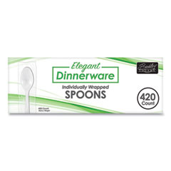 Elegant Dinnerware Heavyweight Cutlery, Individually Wrapped, Teaspoon, White, 420/Box