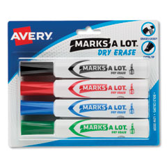 MARKS A LOT Desk-Style Dry Erase Marker, Broad Chisel Tip, Assorted Colors, 4/Set (24409)