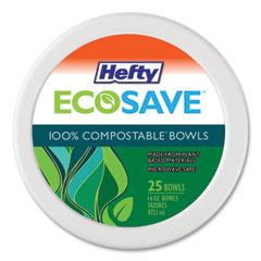 ECOSAVE Tableware, Bowl, Bagasse, 16 oz, White, 25/Pack, 12 Packs/Carton