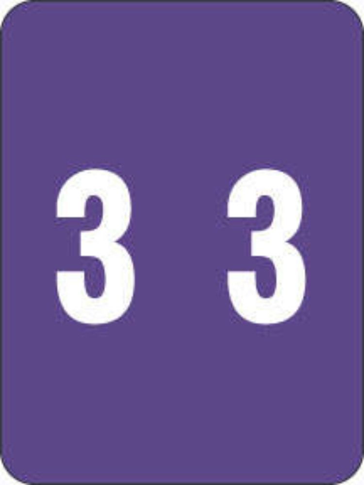 SMEAD® COMPATIBLE XLCC COLOR CODE LABEL NUMERIC "3" 1 1/2" X 2" DARK PURPLE PERMANENT - 500 PER ROLL