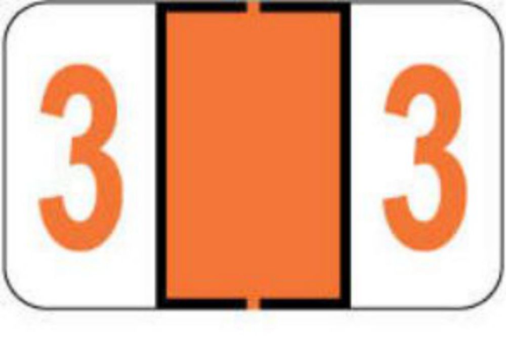 UAL® COMPATIBLE IDENT-A-FILE™ COLOR CODE LABEL NUMERIC "3" 1 5/8" X 1" DARK ORANGE PERMANENT - 500 PER ROLL