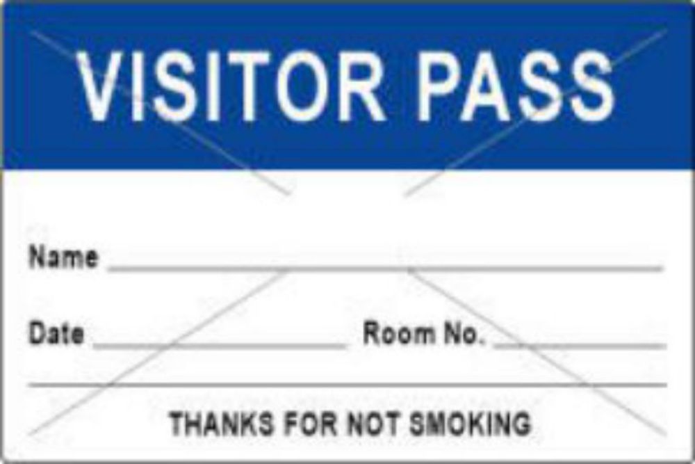 VISITOR PASS LABEL TAMPER-EVIDENT PAPER REMOVABLE VISITOR PASS NAME 3" CORE 3 X 2" DARK BLUE 1000 PER ROLL