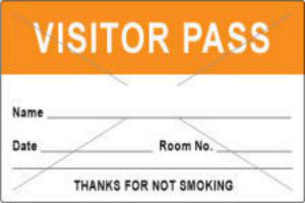 VISITOR PASS LABEL TAMPER-EVIDENT PAPER REMOVABLE VISITOR PASS NAME 3" CORE 3 X 2" ORANGE 1000 PER ROLL