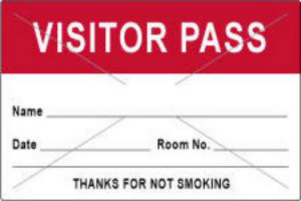 VISITOR PASS LABEL TAMPER-EVIDENT PAPER PERMANENT VISITOR PASS NAME 3" CORE 3 X 2" RED 1000 PER ROLL