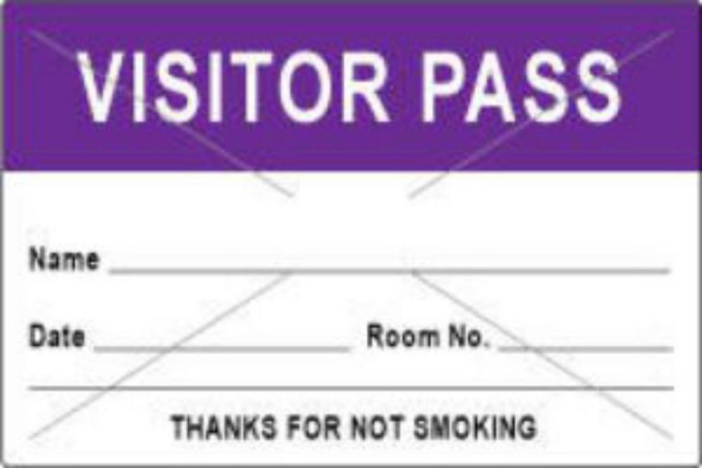 VISITOR PASS LABEL TAMPER-EVIDENT PAPER REMOVABLE VISITOR PASS NAME 3" CORE 3 X 2" PURPLE 1000 PER ROLL