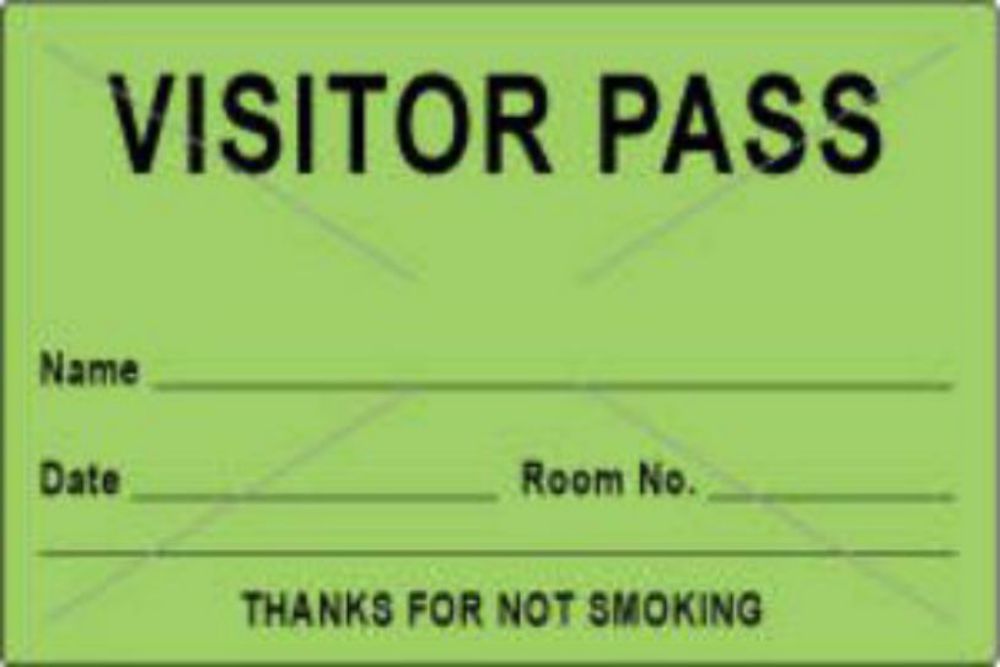 VISITOR PASS LABEL TAMPER-EVIDENT PAPER REMOVABLE VISITOR PASS NAME 3" CORE 3 X 2" FL. GREEN 1000 PER ROLL