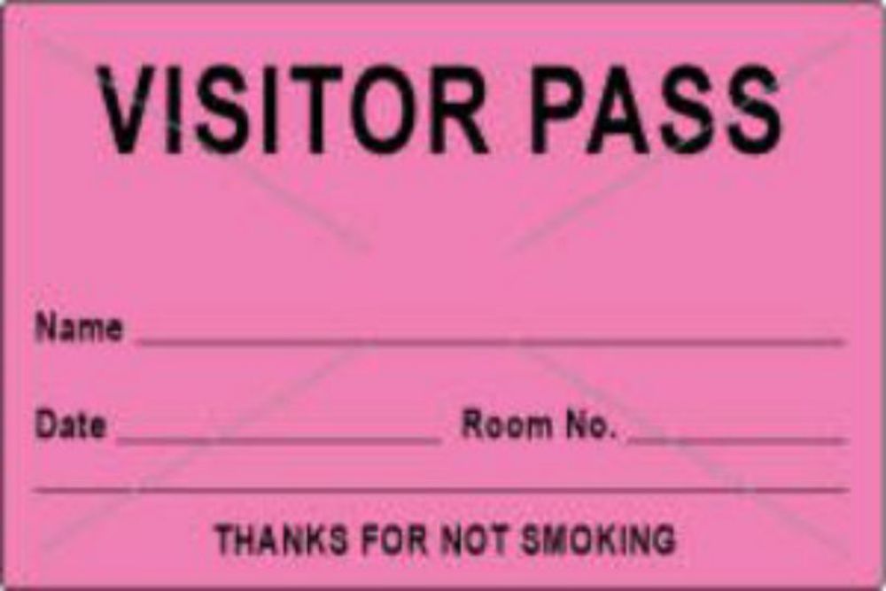 VISITOR PASS LABEL TAMPER-EVIDENT PAPER REMOVABLE VISITOR PASS NAME 3" CORE 3 X 2" FL. PINK 1000 PER ROLL