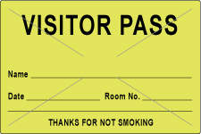 VISITOR PASS LABEL TAMPER-EVIDENT PAPER REMOVABLE VISITOR PASS NAME 3" CORE 3 X 2" FL. YELLOW 1000 PER ROLL