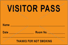 VISITOR PASS LABEL TAMPER-EVIDENT PAPER REMOVABLE VISITOR PASS NAME 3" CORE 3 X 2" FL. ORANGE 1000 PER ROLL