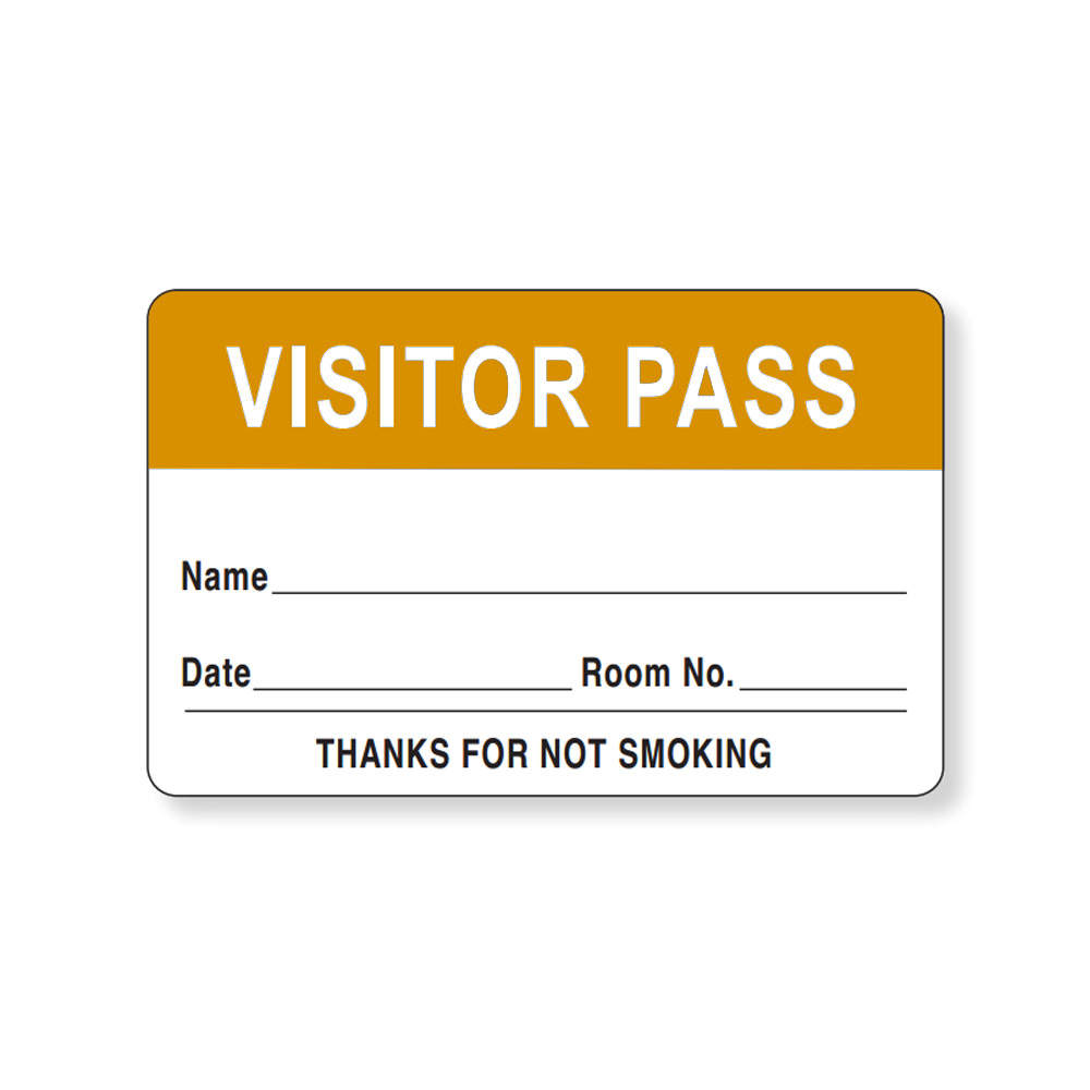 VISITOR PASS LABEL PAPER REMOVABLE VISITOR PASS NAME 1 1/2" CORE 2 3/4 " X 1 3/4" ORANGE 1000 PER ROLL