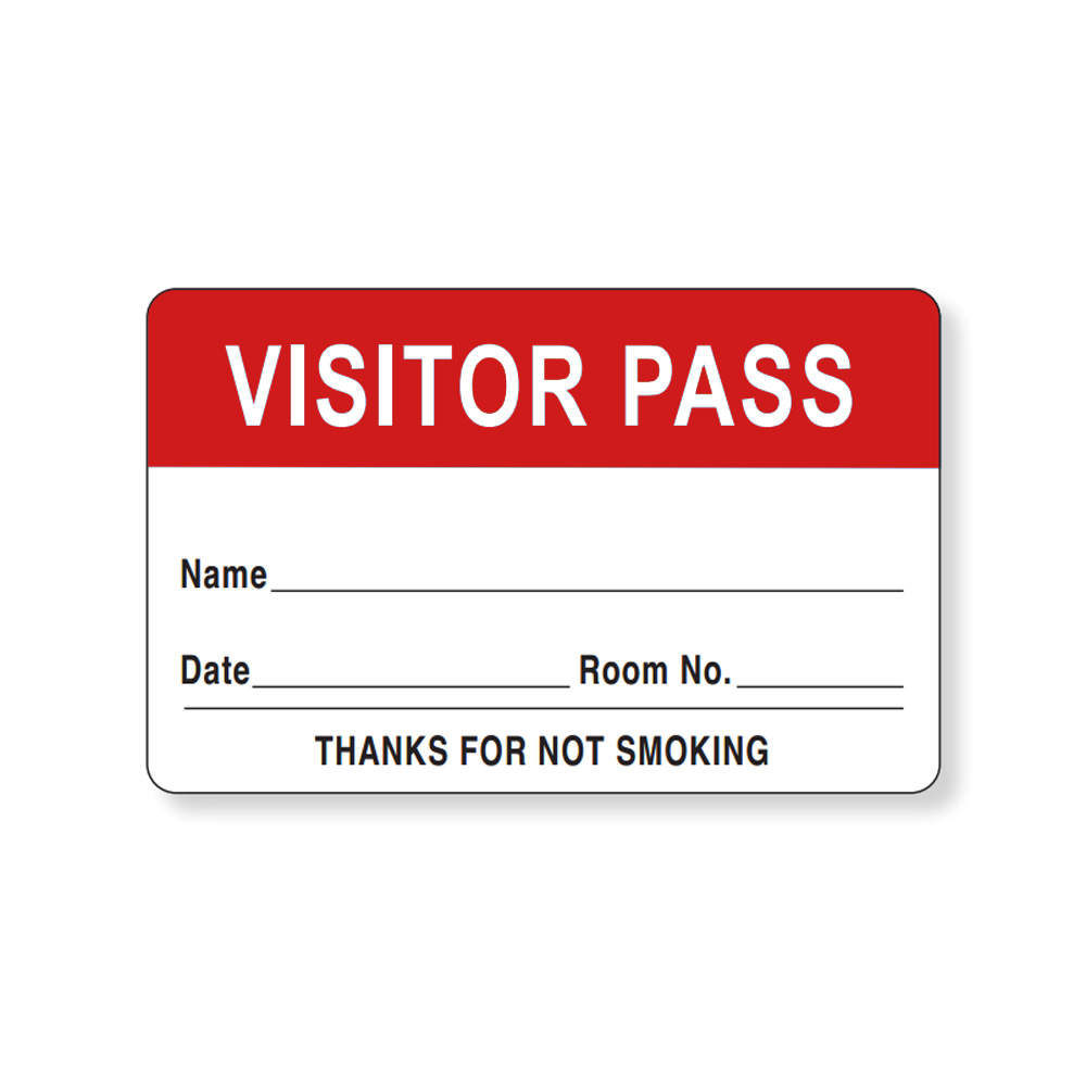 VISITOR PASS LABEL PAPER REMOVABLE VISITOR PASS NAME 1 1/2" CORE 2 3/4 " X 1 3/4" RED 1000 PER ROLL